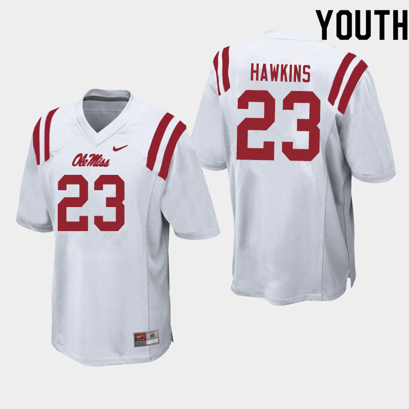 Youth #23 Jakorey Hawkins Ole Miss Rebels College Football Jerseys Sale-White - Click Image to Close